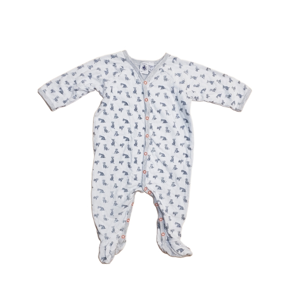 Petit Bateau 6m Baby Front Snap Cheetah Print Footie